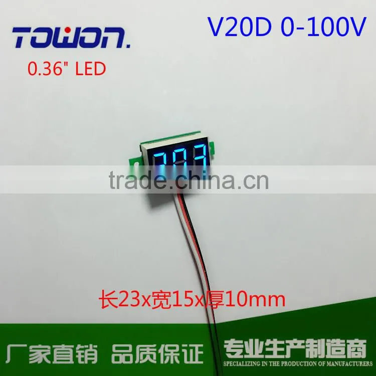 Digital Voltmeter 100V DC Three Bit Red Green Blue 0.36 " LED Voltage meter With Reverse Connection Protection