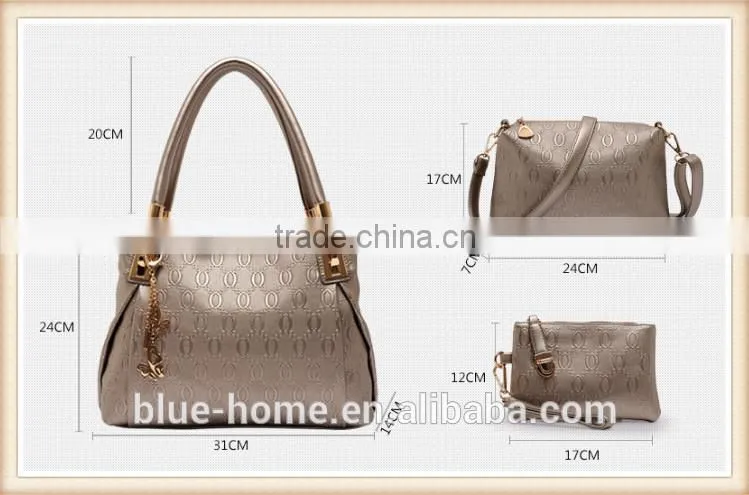 New stylish summer women bag set Gold handbag 3 pieces kit shoulder messager pouch
