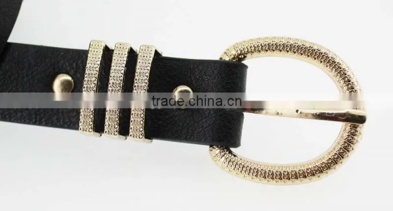 fashion black pu leather women accessories belt with Gold buckles in YiWu