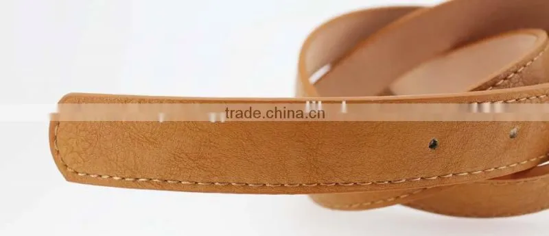 Women's Plain brown PU leather belt with rhinestone buckle