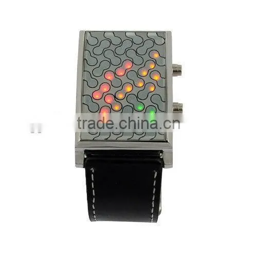 Black 28 LED movt 3 Color Light Digital Lady men led binary watch for gift
