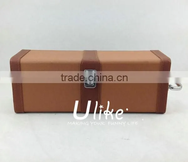2014 Hot Sell light brown Fashion PU Leather Wine Gift Package gift box packaging With Handle wholesale wedding items