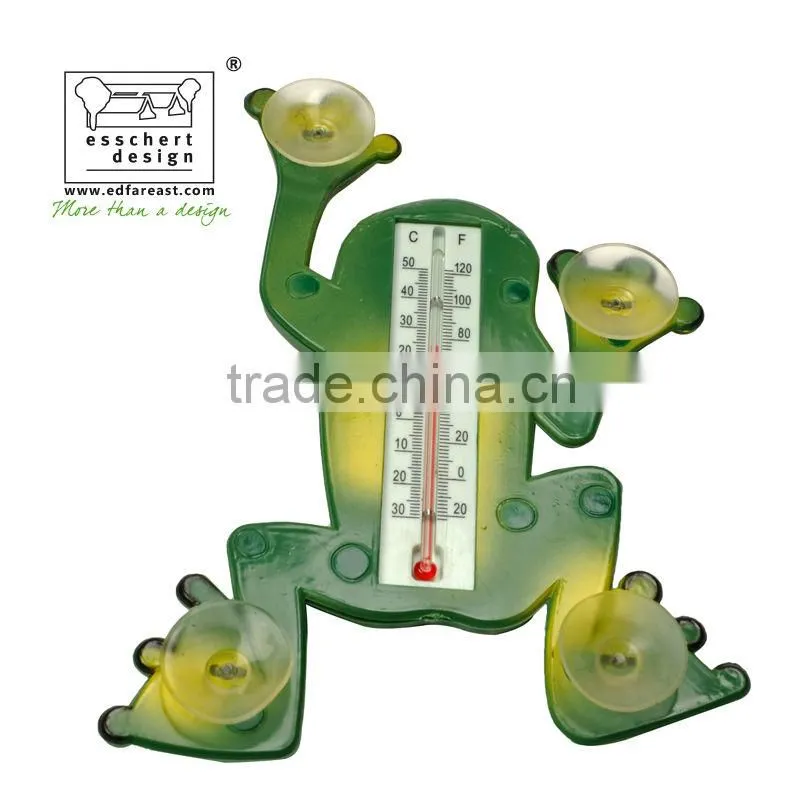 designed hand painted frog shape plastic window thermometer