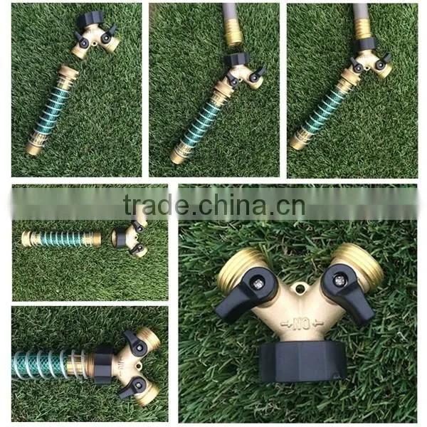 Garden Hose 2 Way Splitter - Solid Brass Y Tap Connector Valve - Leak Free Warranty