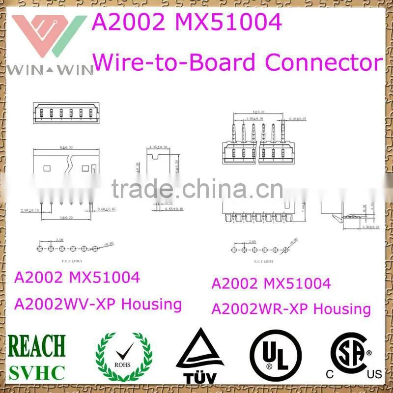 2.0mm Pitch A2002 MX51004 Electronic Wire to Board Connector