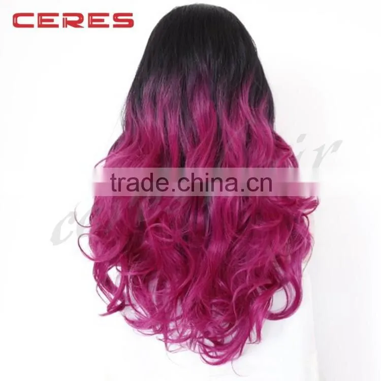 new arrival 18inch straight black ombre to rose color two tone human hair wig for women