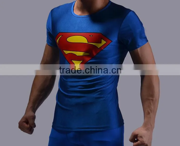 China Manufacture Superhero T-shirt Avengers Marvel Super Heroes Superman Mens 3d Printed Compression T-shirts