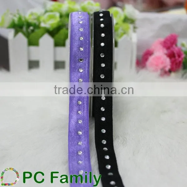Hot sale fold over elastic with rhinestone