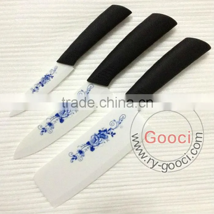 GOOCI Advanced Kitchen Cutlery Ceramic Knife White Blade Printed flower in blade