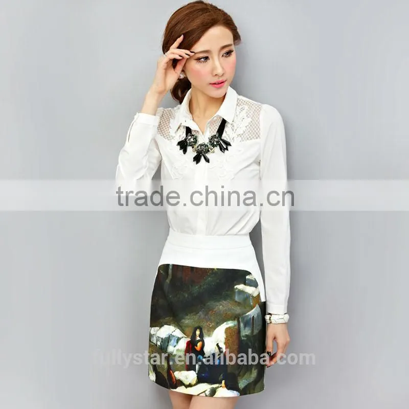2014 shirt stitching lapel embroidered spring fashion t-shirt