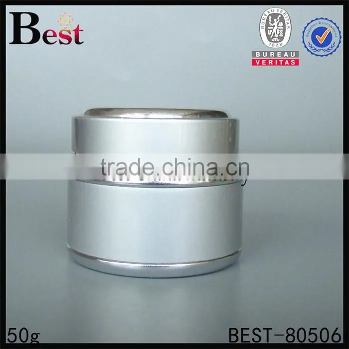 50g silver aluminium jar, pp plastic inner aluminum jars, aluminium cream jar