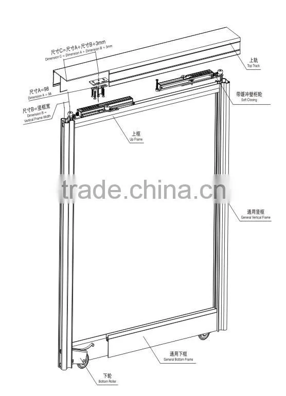 OPK Hot Sale Slow Motion Furniture Sliding Aluminum Door Roller