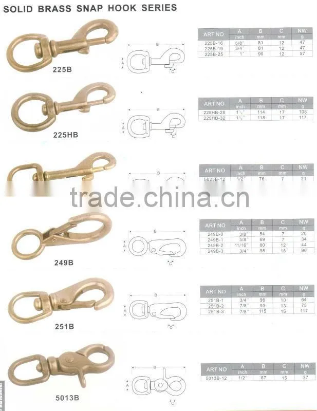 Solid Brass Snap Hooks - Brass Swivel - Quick Release, Spring Snap, Round Rings