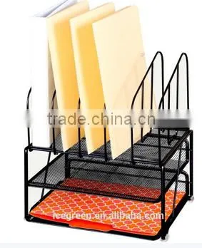 Black Metal Wire 4 Compartment Office Desk Drawer Organizer Tray / Open Storage Bin Basket Rack