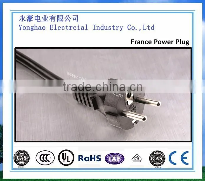 Euro power plug 250V 10A with VDE certificate AC power cord with plug H05VV-F 3*0.1.0mm2 3m 5m Black european standard