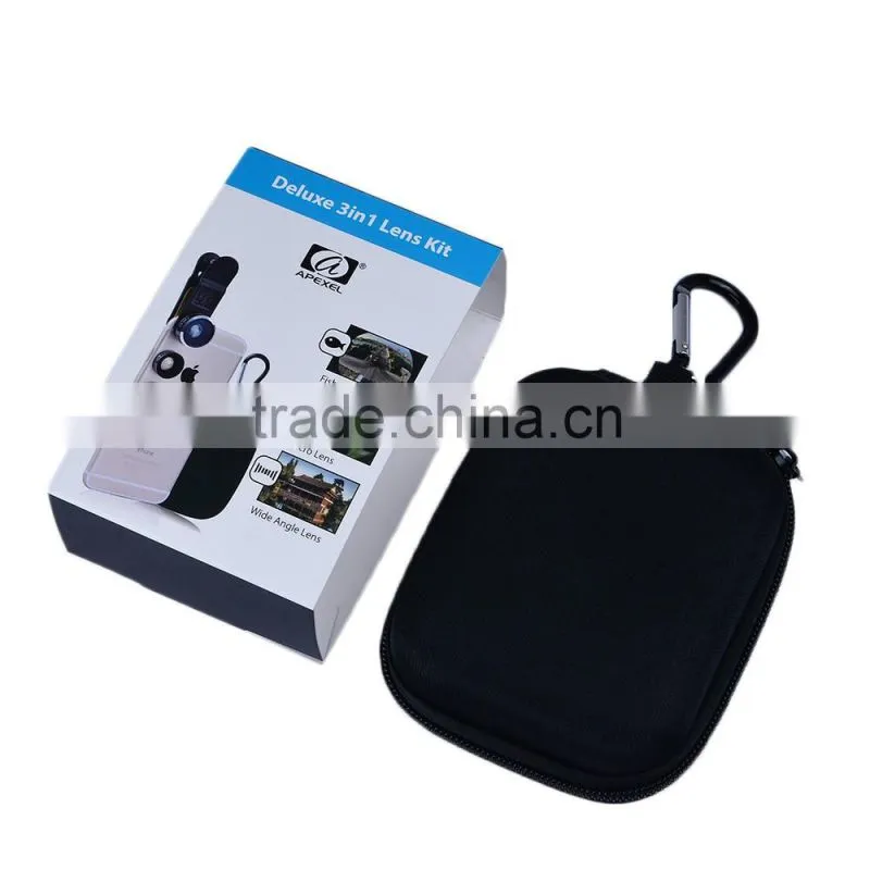 APEXEL 3 in 1 universal clip fish eye wide angle macro mobile phone lens for iPhone 6
