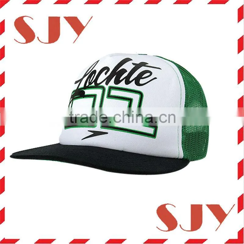 new style promotional full printed flat peak snapback trucker cap