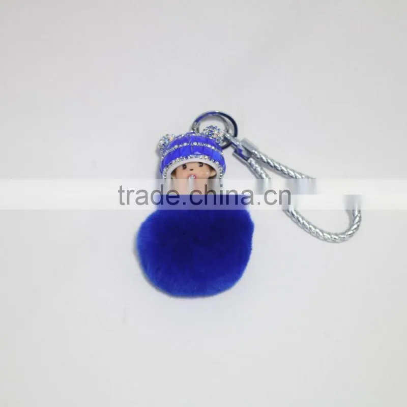 Real Fox Fur Monchhichi cartoons Keychain