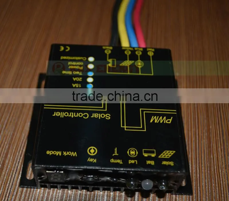 Waterproof solar controller for PV system, 10A/15A/20A solar charge controller, 12V/24V auto distinguish, LED display
