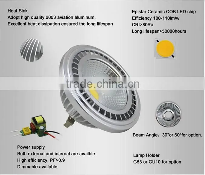 12V aluminum G53 led spotlight CRI>80 12W ar111