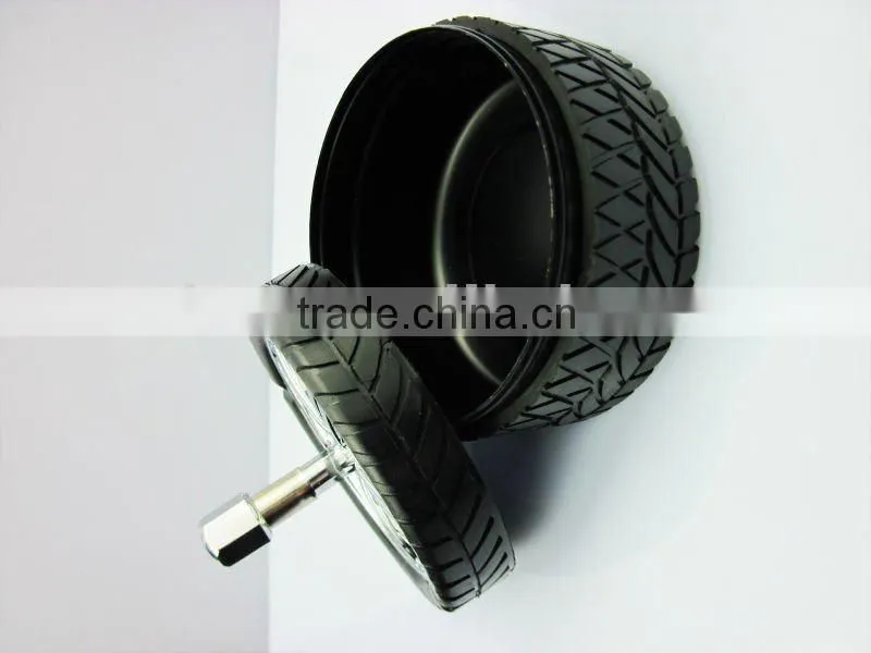 Stainless Steel Alloy Wheel Tyre Design Push Down Spinning Ashtray Ash Tray