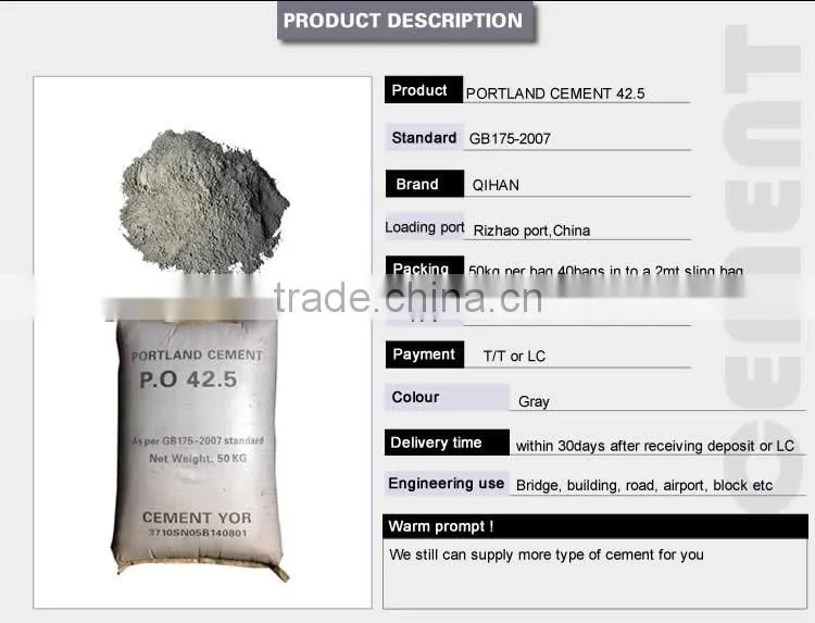 china portland cement 42.5 price per ton