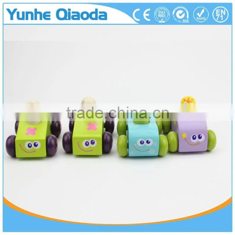 baby wooden sounding car toys/ pull back cartoon Mini wood car toys for kids and child gifts