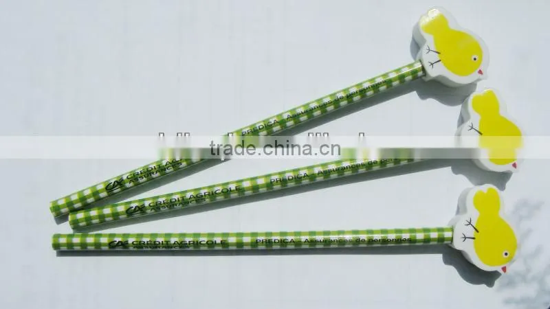 pencil with cartoon eraser/wooden pencil with cartoon eraser/pencil with eraser
