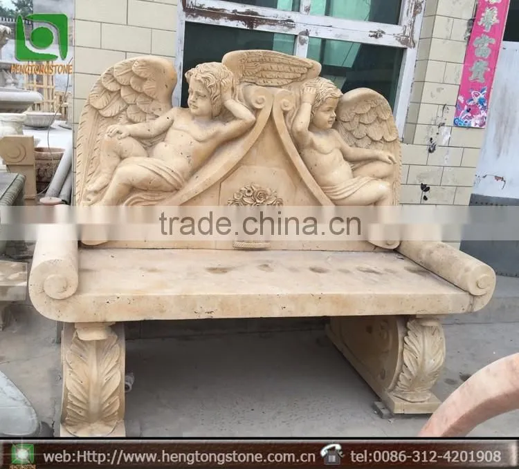 Carved Yellow Marble Bench For Sale