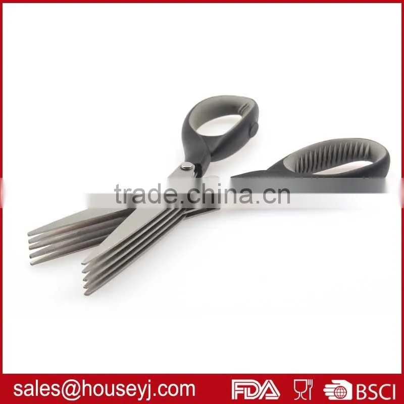 Stainless steel 5 layer blades kitchen scissors with soft grip handle kitchen herb scissors