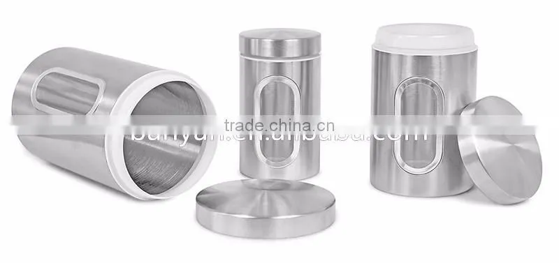 3PCS Kitchen Food Coffee Tea Sugar Flour Stainless Steel Storage Canisters