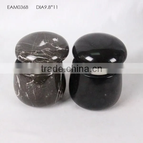Hign quality natural stone glossy marble candle jars with lids for container holder home decor