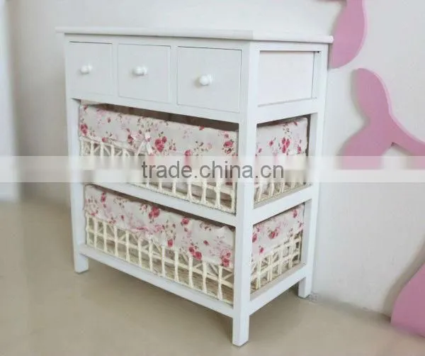 wooden home furniture / wood storage cabinets with woven baskets