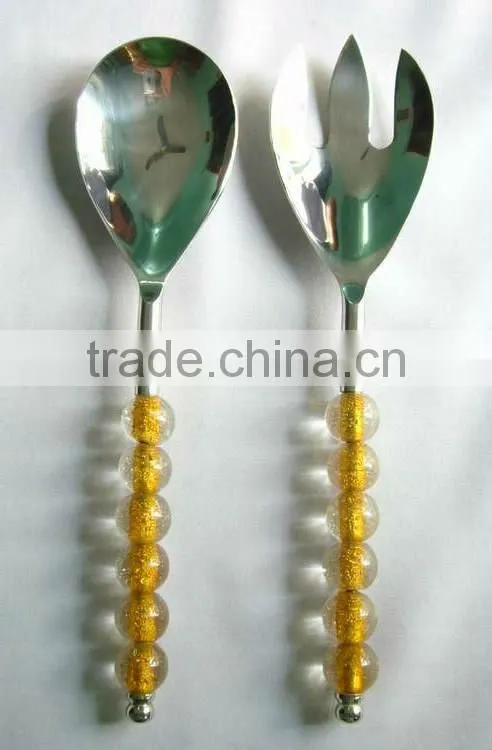 Salad Servers, Stainless Steel Decorated, Polished and enameled Salad Servers