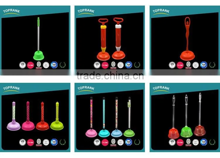 Toprank Factory Wholesale PVC Colored Cleaning Toilet Suction Pump Plastic Long Handle Toilet Plunger Pump With Strong Sucker