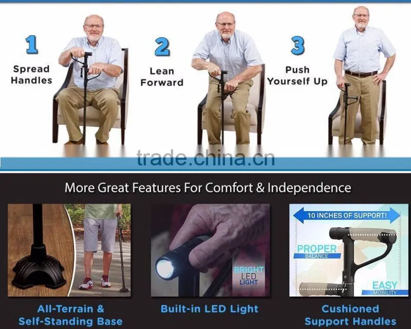 Trusty cane with flashlight , trusty cane with led trusty walking cane