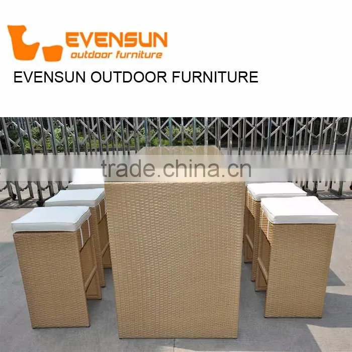 China EVENSUN rattan outdoor wicker long bar table outdoor bar stool