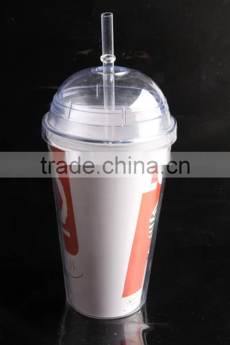 16oz bpa free plastic reusable double wall tumbler with dome lid