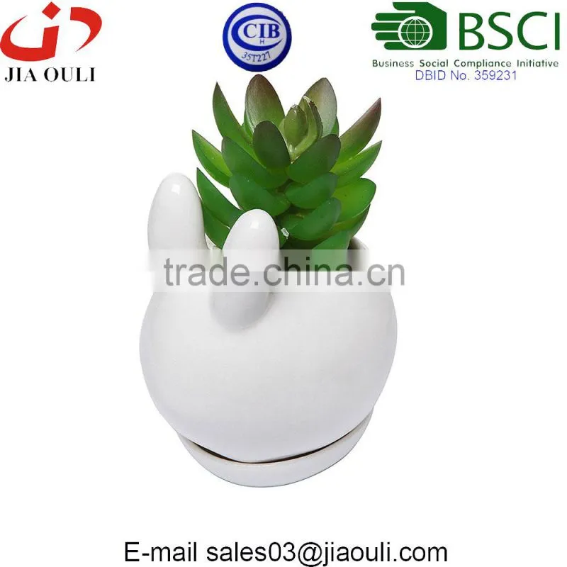 Decorative Display Bowl Round White/green Ceramic Succulent Plant Flower Planter Pot