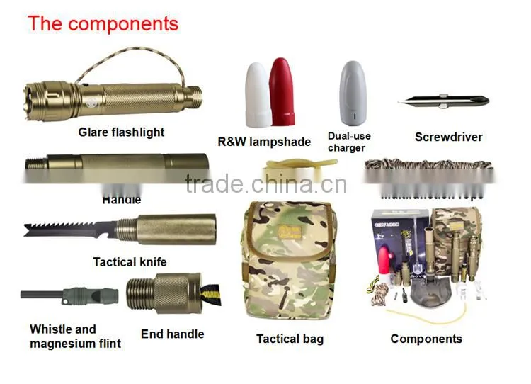 Ultimate Survival 30 in 1 Shovel Hammer Hoe Axe Knife Emergency Camping & Hiking Gear Kit Tools