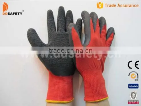 13G Grey Nylon Polyester Knitted Gloves with Red Foam Latex Coated on Palm Working Safety Gloves