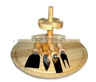 Rubber Wood Cheese Board with Cheese Knives