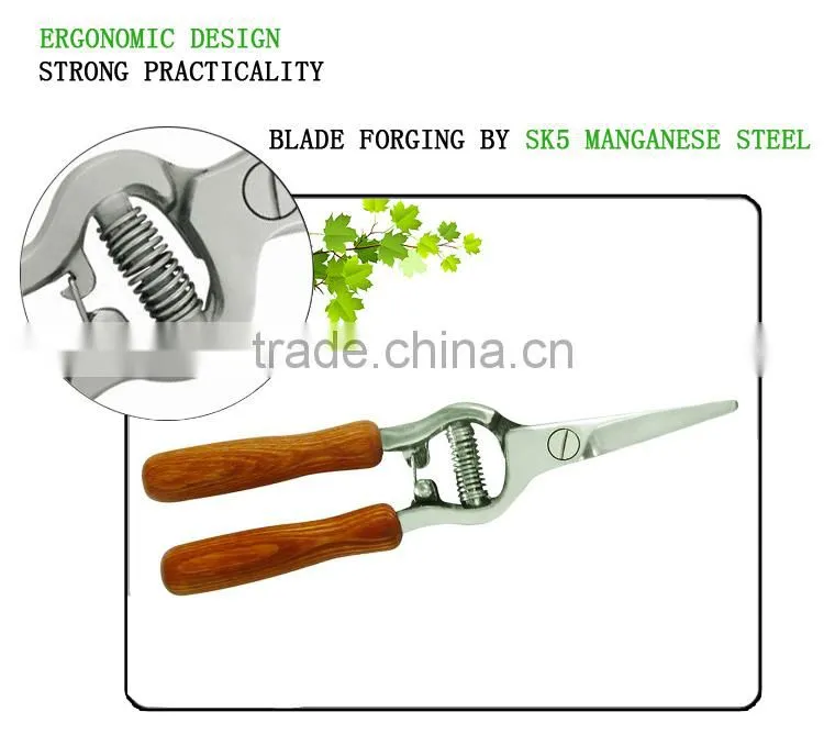 High Quality Polished Stainless Steel Garden Pruning Scissors With wood Grip Handle