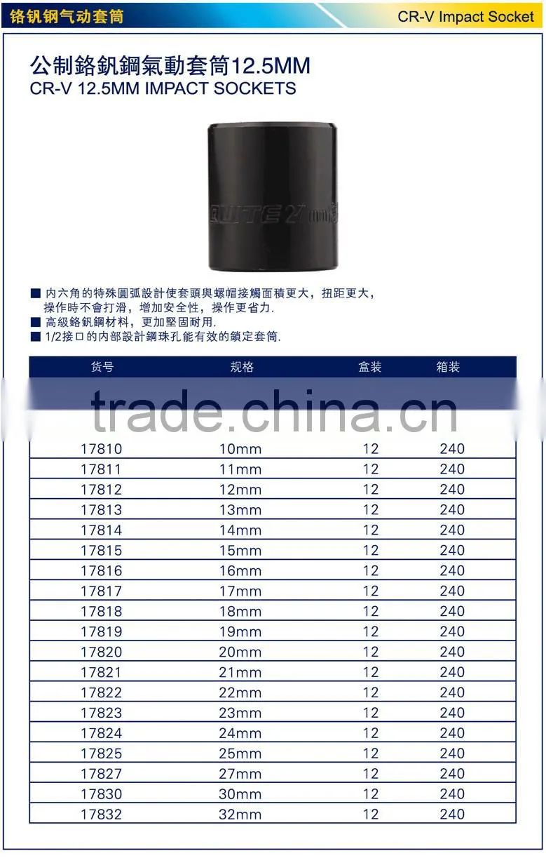 CR-V 12.5mm impact socket, black impact socket,1/2"universal socket