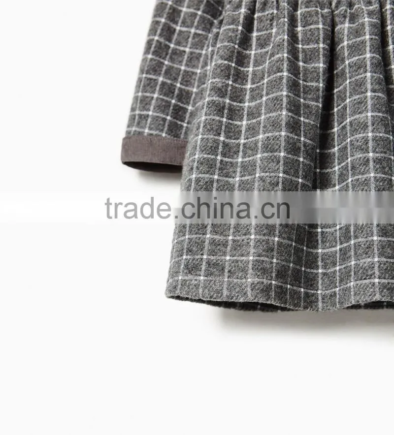 Latest Children Winter Plush Check Dress With Peter Pan Collar Design Children Girls Kids Clothes Garment 2016 HSD5797