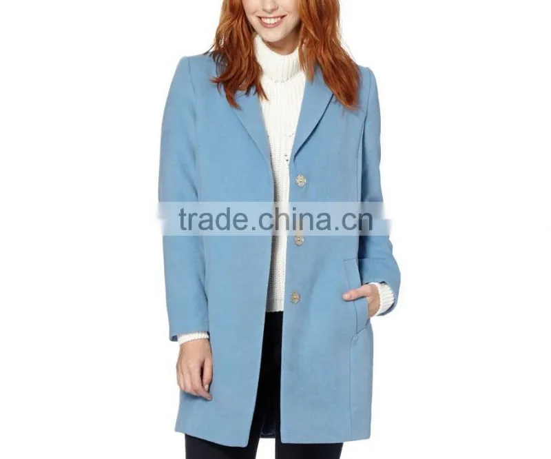 light blue single breasted three quarter length ladies long coats