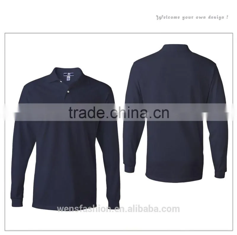 Preshrunk cotton Mens custom long sleeve jersey polo shirts