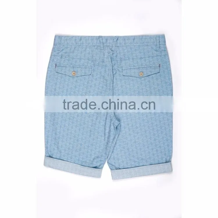 Hot sale new model woven patch inside turning leg light blue cool design men cotton short pants