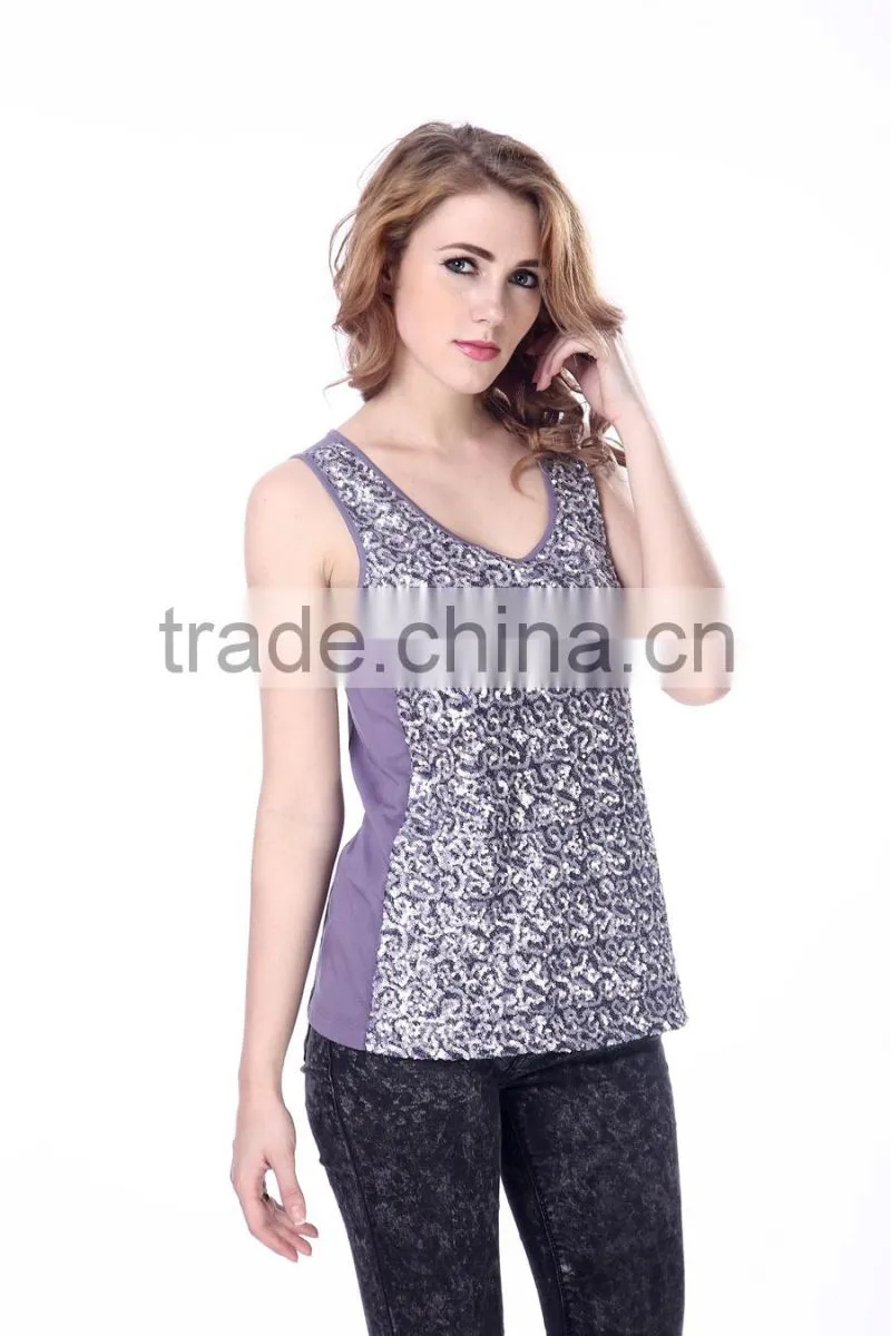 Women's cotton sequined fitness tank top