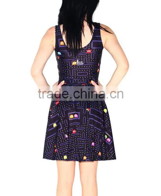 2017 3D Digital Printed Floral Eat Peas pleated dress for women wholesale